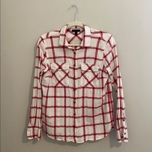 Red & White Plaid Button Up